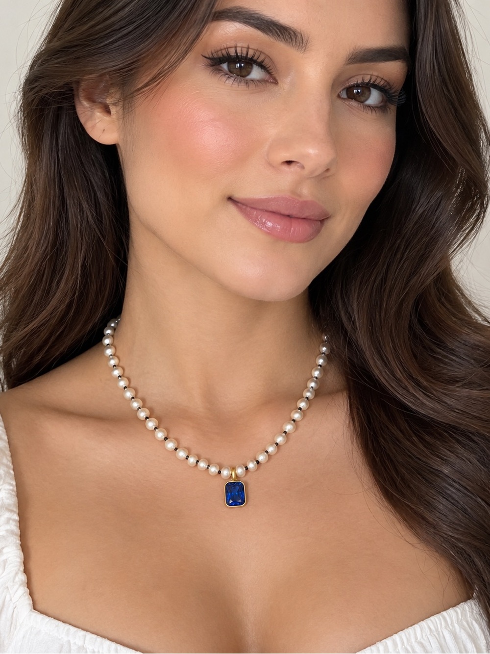 Roxanne Assoulin Freshwater Pearl Necklace with Royal Blue Zirconia Pendant NEW